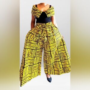 Bumble Bee Yellow Patterned Wide-Leg Pants